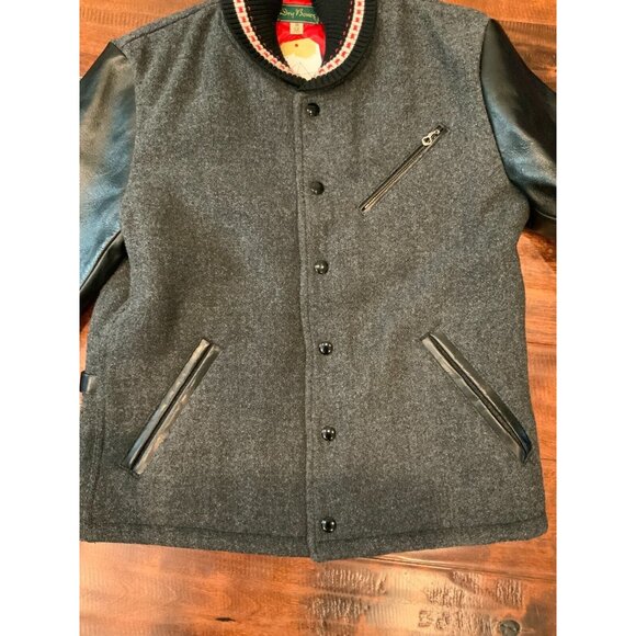 Dry Bones Gray Wool Varsity Jacket w/ Black Leather Sleeves, Size M - Picture 4 of 11